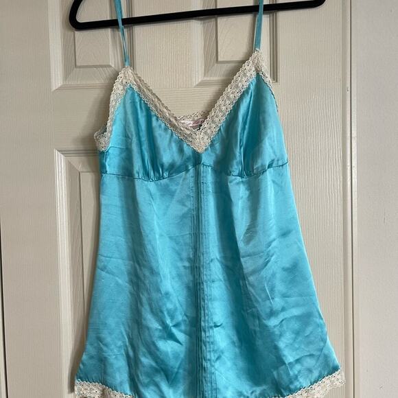 Top camisole silk Golden Hawk AQUA size large. Looks great as a necklace top - Picture 1 of 6